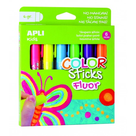 TEMPERA SOLIDA APLI STICKS FLUOR 6 SURTIDOS