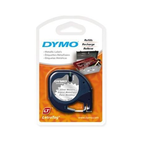 CINTA DYMO LETRATAG 12MM METAL NEGRO/PLATA 91208