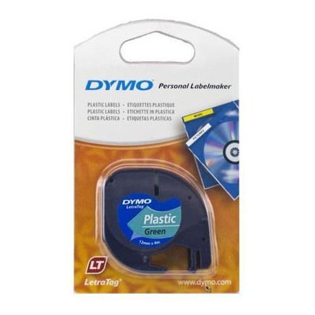 CINTA DYMO LETRATAG 12MM PLASTICO NEGRO/VERD 91204