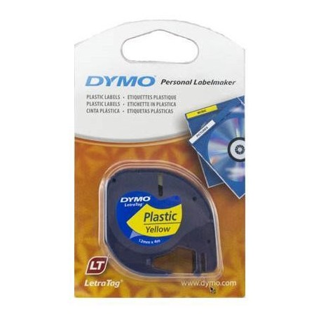 CINTA DYMO LETRATAG 12MM PLASTICO NEGRO/AMAR 91202