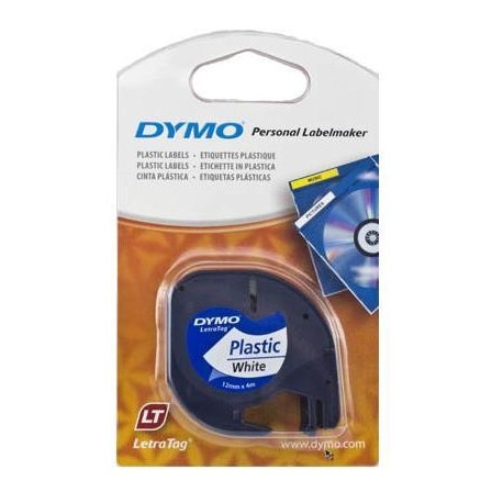 CINTA DYMO LETRATAG 12MM PLASTICO NEGRO/BLAN 91201