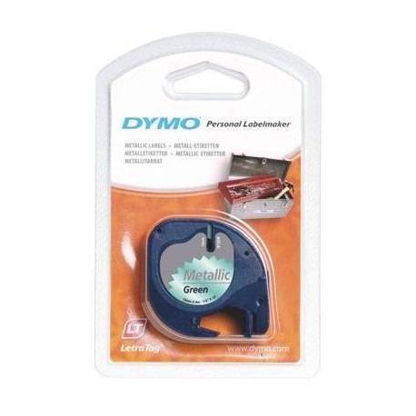 (L) CINTA DYMO LETRATAG 12MM METAL NEG/VER 91209