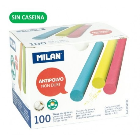 TIZA MILAN ANTIPOLVO C/100 BARRAS COLORES