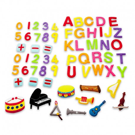 PACK 62 PIEZAS LETRAS NUMEROS Y MUSICA PARA TAPIZ