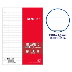 RECAMBIO A4 100 HOJAS 90 GRS PAUTA 3,5 MM