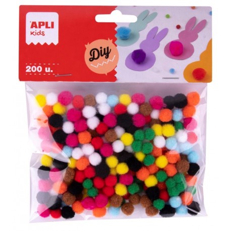 MINI POMPONES COLORES SURTIDOS 200 UDS