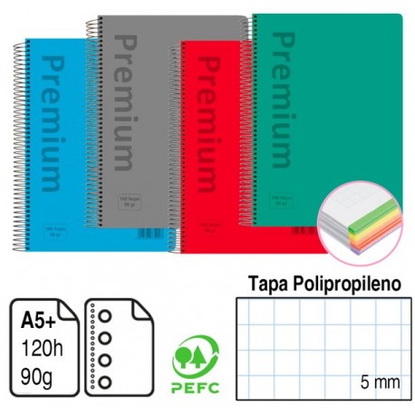 CUADERNO PREMIUM POLIPROPILENO A5 120H 90GR