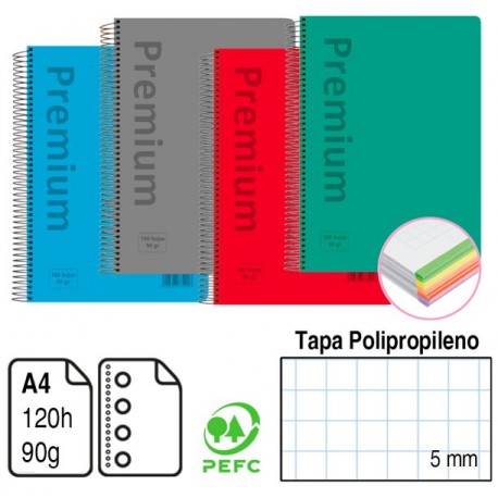 CUADERNO PREMIUM POLIPROPILENO A4 120H 90GR