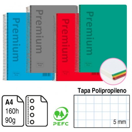 CUADERNO PREMIUM POLIPROPILENO A4 160H 90GR